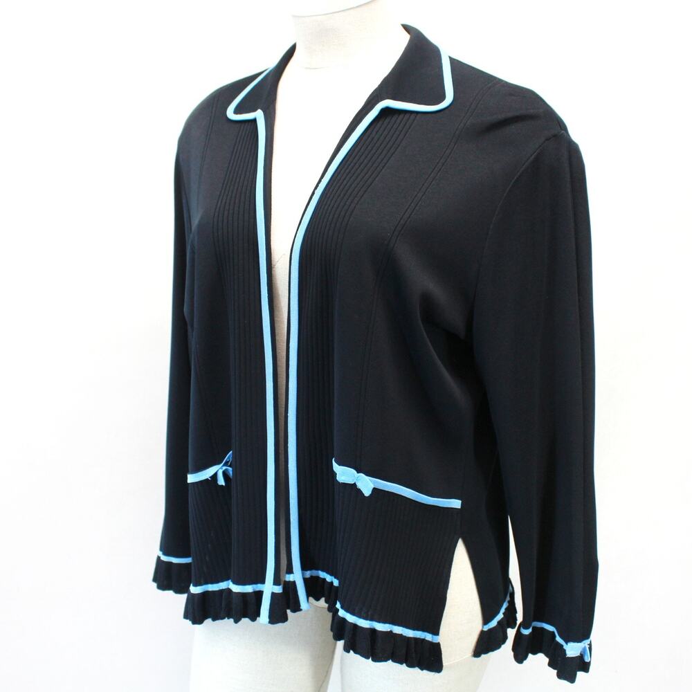Ming Wong Plus Black Ruffle Collared Jacket Blazer Cardigan career office 2X